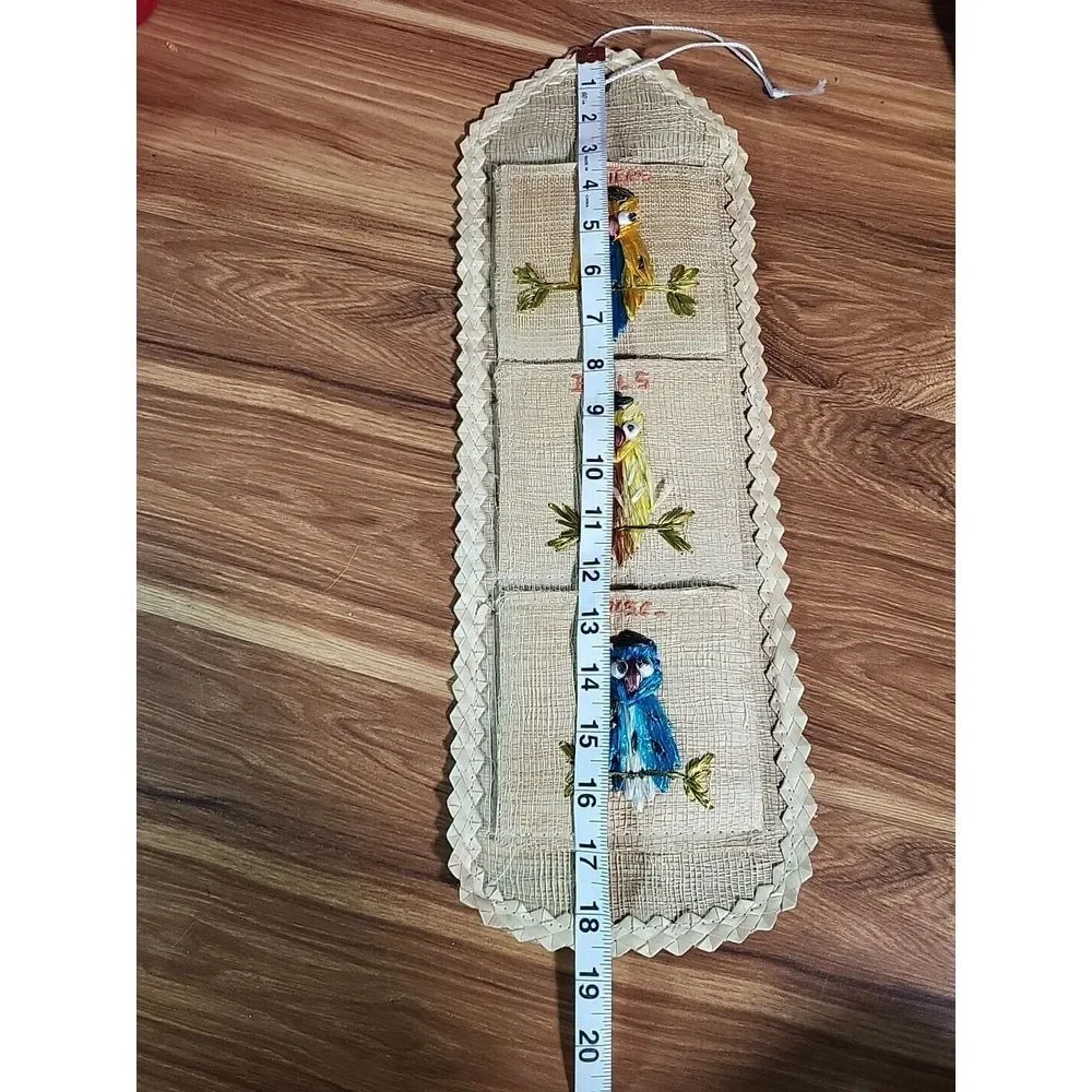Vtg MCM‎ Owl Straw Woven Mail Organizer Letter Bills Boho Wall Hanging Hippie